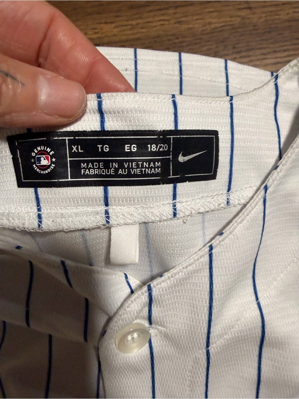 Nike White Baseball Jersey with Blue Pinstripes